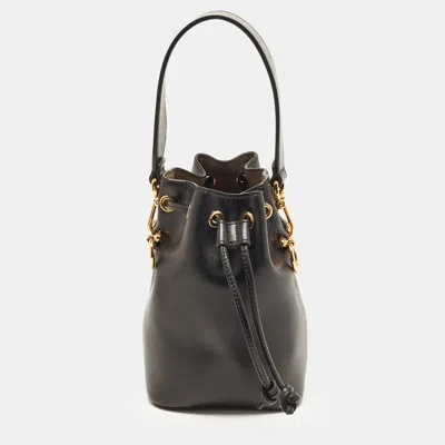 Pre-owned Fendi Black Leather Mini Mon Tresor Drawstring Bucket Bag
