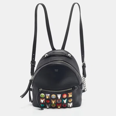 Pre-owned Fendi Black Leather Mini Studded By The Way Backpack