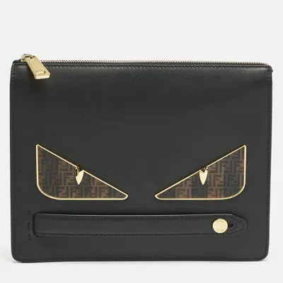Pre-owned Fendi Black Leather Monster Clutch