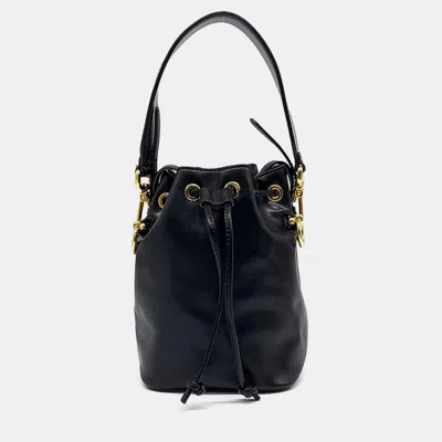 Pre-owned Fendi Black Leather Montrezo Bucket Bag Mini
