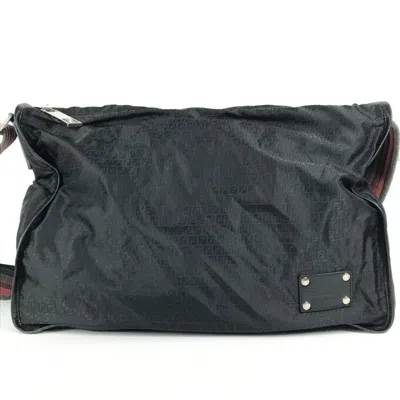 Pre-owned Fendi Black Leather Nylon Messenger Bag Shoulder Bag ()