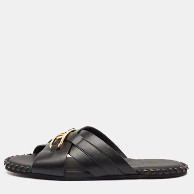 Pre-owned Fendi Black Leather O'lock Flat Slides Size 41