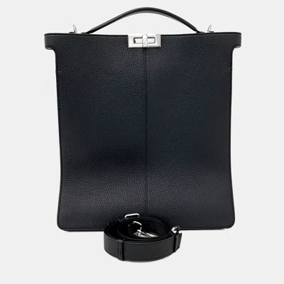 Pre-owned Fendi Black Leather Peekaboo I See U Bag (7va528)