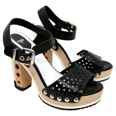 Pre-owned Fendi Black Leather Perforated Platform Sandals
