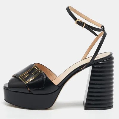 Pre-owned Fendi Black Leather Promenade Ankle Strap Sandals Size 39
