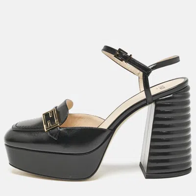 Pre-owned Fendi Black Leather Promenade Platform Sandals Size 37