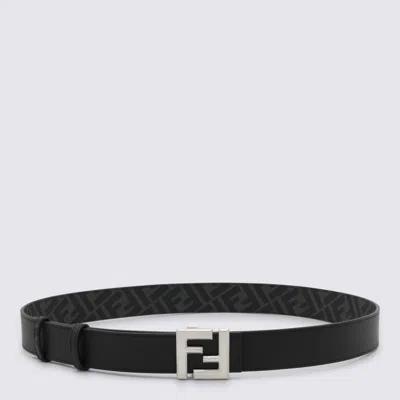 Fendi Black Leather Reversible Belt In Purple