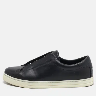 Pre-owned Fendi Black Leather Rocko Click Slip On Sneakers Size 38