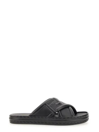 Fendi Ff Nappa Leather Sandals In Black