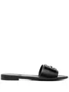 Fendi Open Toe Leather Signature Slippers In Black