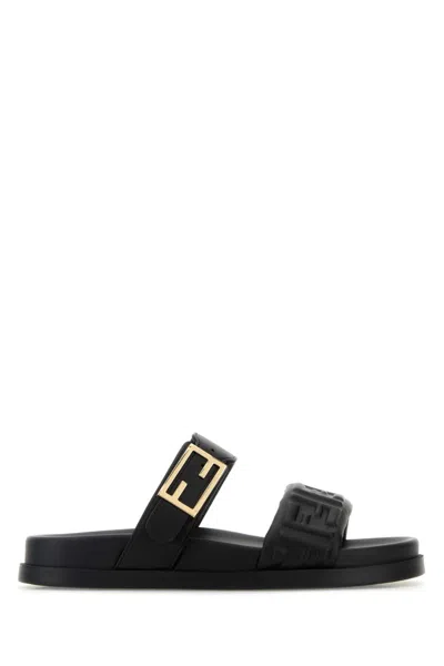 FENDI BLACK LEATHER SANDALS