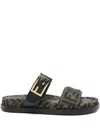 Fendi Leather Sandals With Double Strap And Buckle In Black