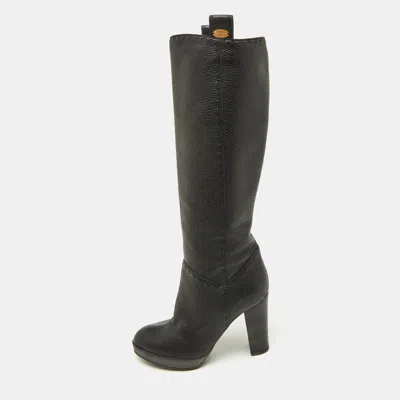 Pre-owned Fendi Black Leather Selleria Knee Length Boots Size 35