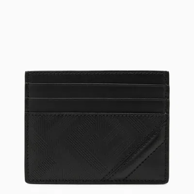 Fendi Black Leather Shadow Diagonal Card Holder In Brown