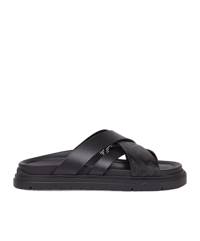 Fendi Black Leather Slides