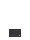 Fendi Black Leather Slim Squared Ff Card Holder In Black