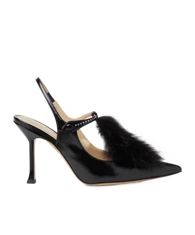 Fendi Black Leather Slingbacks