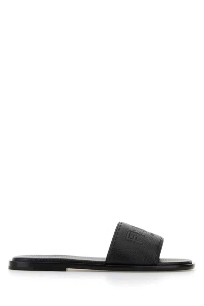 Fendi Black Leather Slippers