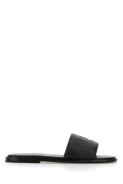 Fendi Black Leather Slippers