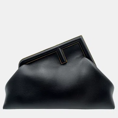Pre-owned Fendi Black Leather Small First Clutch Bag