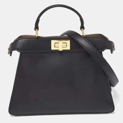Pre-owned Fendi Black Leather Small Peekaboo Iseeu Top Handle Bag