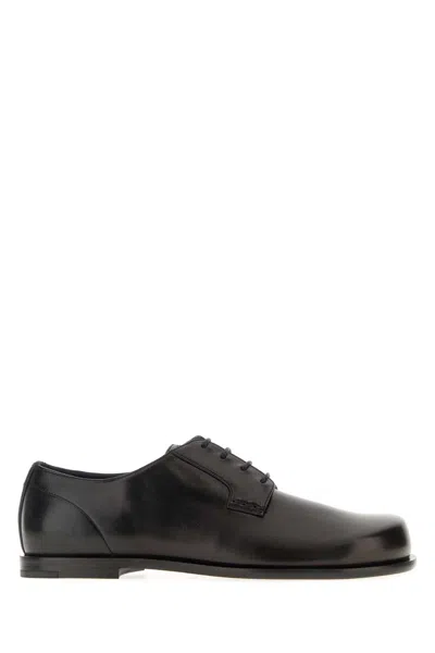 FENDI BLACK LEATHER SQUARED FF LACE-UP SHOES