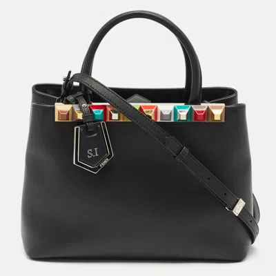 Pre-owned Fendi Black Leather Stud Applique Petite 2jours Elite Tote