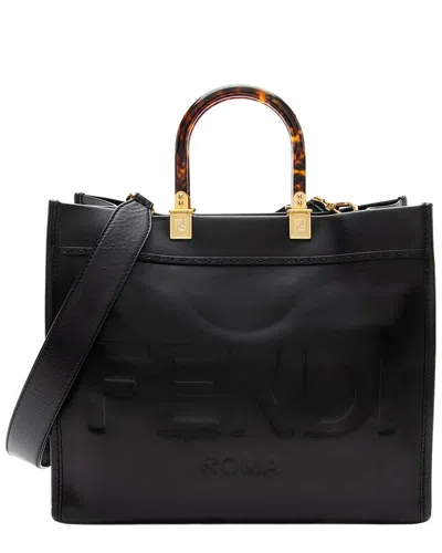 Fendi Black Leather Sunshine Medium Shopper Tote (authentic Pre-loved) In Purple
