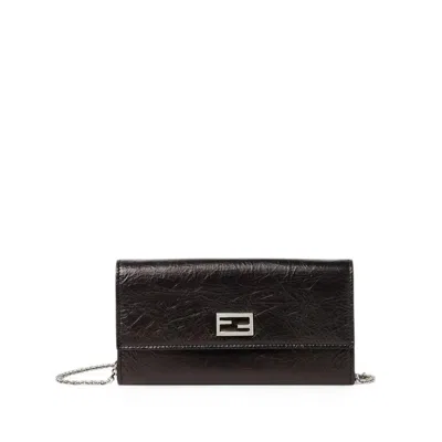 Fendi Black Leather Tube Wallet