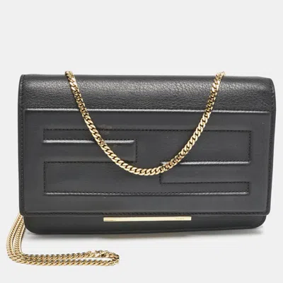 Pre-owned Fendi Black Leather Tube Wallet On Chain