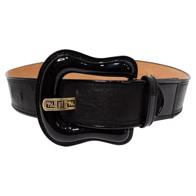 Pre-owned Fendi Black Leather Waist Belt With Chunky Patent Leather Buckle