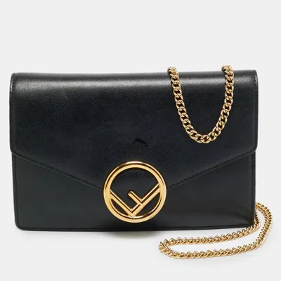 Pre-owned Fendi Black Leather Wallet On Chain In Pink