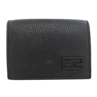 Pre-owned Fendi Black Leather Wallet (tri-fold) ()