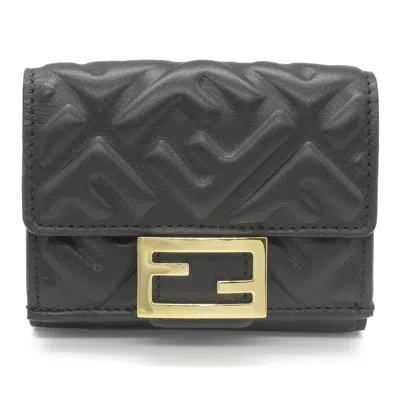 Pre-owned Fendi Black Leather Wallet (tri-fold) ()