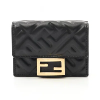 Pre-owned Fendi Black Leather Wallet (tri-fold) ()