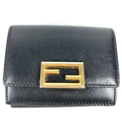 Pre-owned Fendi Black Leather Wallet (tri-fold) ()