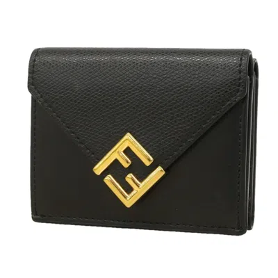 Pre-owned Fendi Black Leather Wallet (tri-fold) ()