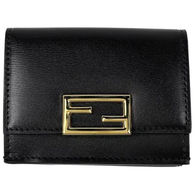 Pre-owned Fendi Black Leather Wallet (tri-fold) ()