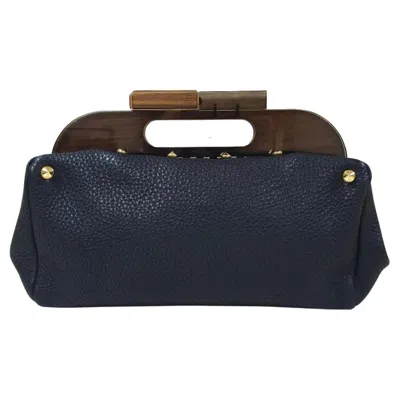 Pre-owned Fendi Black Leather Walnut Wood Handle Clutch Bag