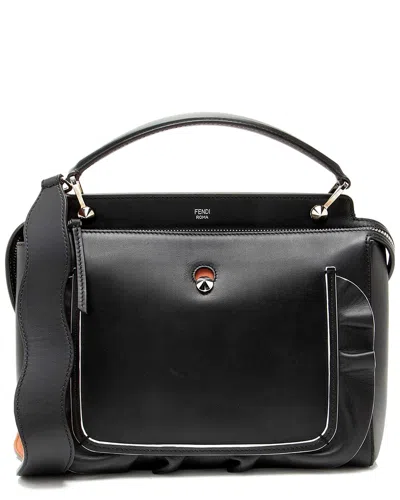 FENDI FENDI BLACK LEATHER WAVES DOTCOM MEDIUM SATCHEL (AUTHENTIC PRE-LOVED)
