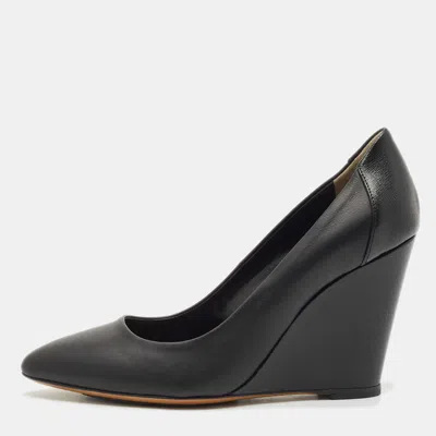 Pre-owned Fendi Black Leather Wedge Pumps Size 36
