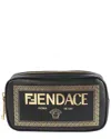 Fendi Black Leather X Versace Fendace Logo Print Camera Case (authentic Pre-  Loved)