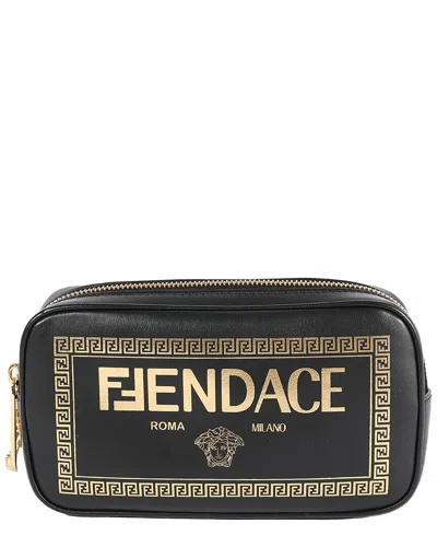 Fendi Black Leather X Versace Fendace Logo Print Camera Case (authentic Pre-  Loved)