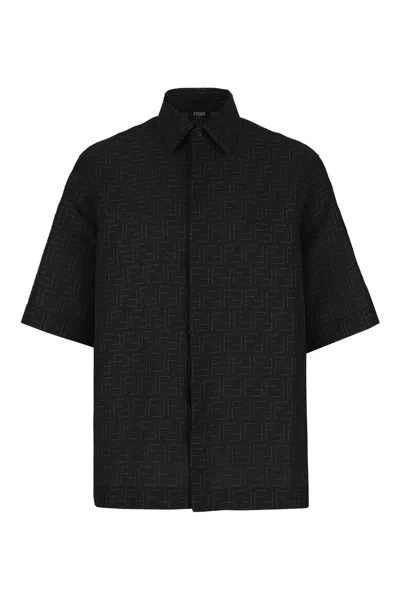 Fendi Black Linen Blend Shirt In Nero