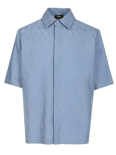 Fendi Black Linen Ff Jacquard Shirt Shirts Light Blue