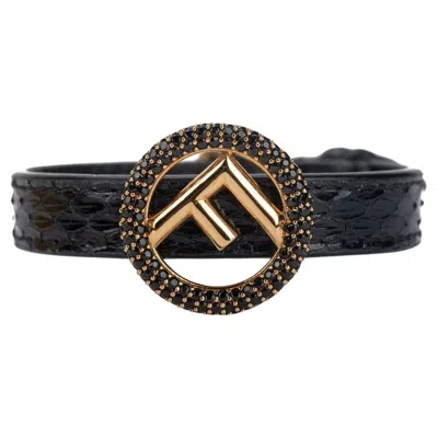 Pre-owned Fendi Black Lizard Bracelet With F Logo