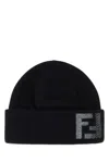 Fendi Men Black Wool Blend Beanie Hat In Black