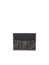 Fendi Brown Card-holder With Metal Lettering In Leather And Ff Canvas Man In Black