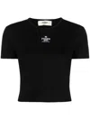 Fendi Logo Lettering Ribbed Cropped T-shirt In Black