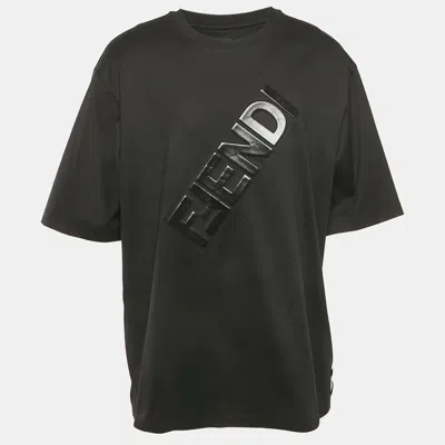 Pre-owned Fendi Black Logo Embossed Cotton Jersey T-shirt Xl
